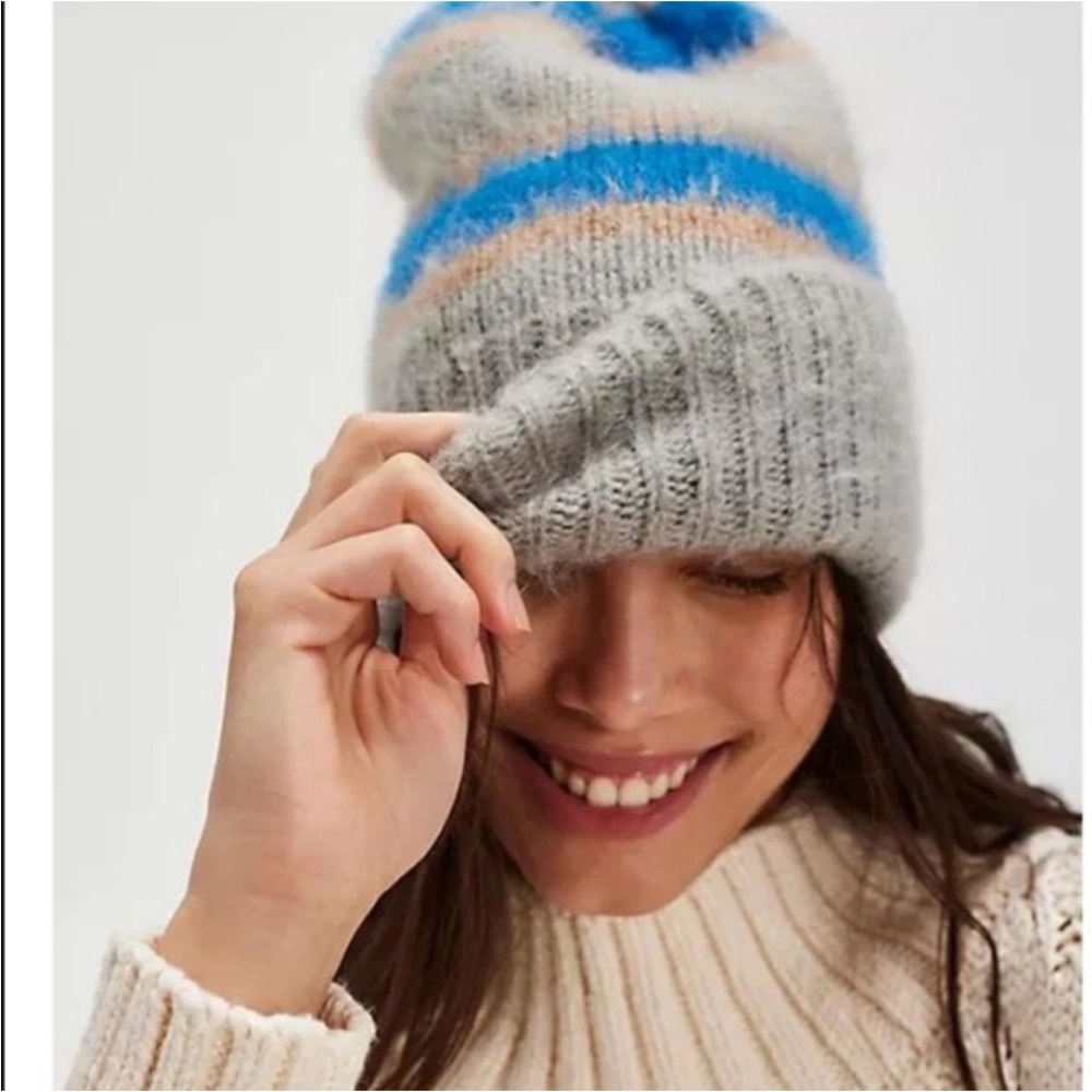 Free People grove Gray and Blue Striped Beanie